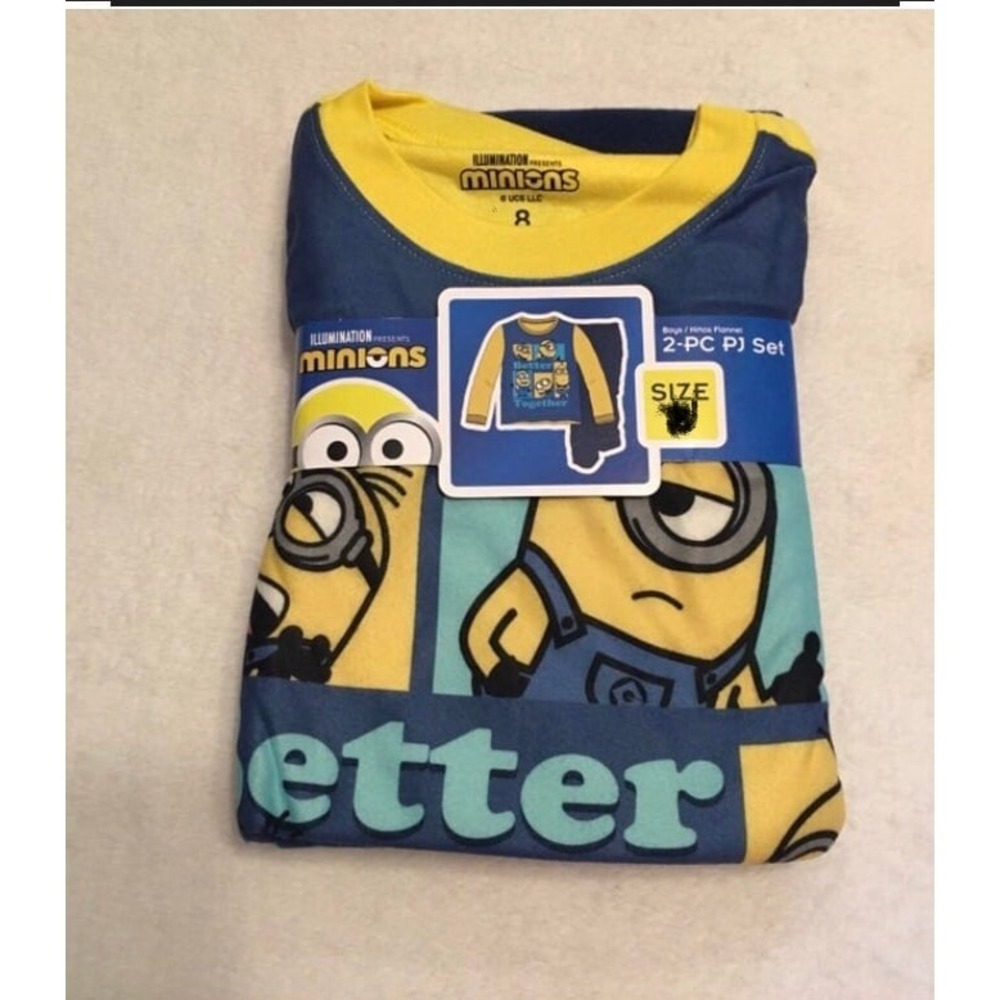 Minions 2-PC Flannel PJ Set Boy Size 6/7 Blue Yellow NEW Better Together Graphic